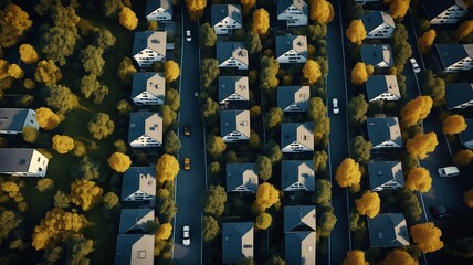 Fototapeta premium Aerial View of Suburban Neighborhood with Trees