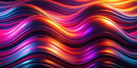 Obraz premium Vibrant, wavy background blending pink, orange, purple, blue, and black hues, featuring a blurred ripple texture and neon glow, evoking a retro-futuristic ambiance.