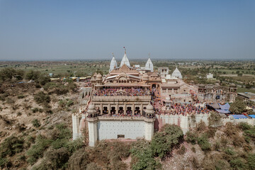 Aerial view of Shri Raas Bihari Temple during the Holy colour festival in Barsana, Uttar Pradesh,...