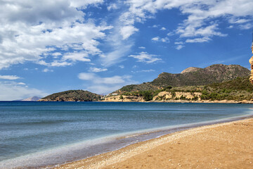 Beautiful view of blue sea and the beach on Samos island
