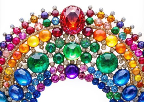 Vibrant rainbow of precious gemstones, including rubies, emeralds, and sapphires, arranged in a dazzling display of colorful luxury and opulence.