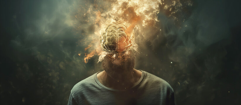 Excessive Brain Fog: Exploding Head Illustration Showing Mental Strain
