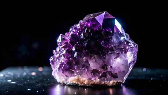 amethyst raw stone on black background