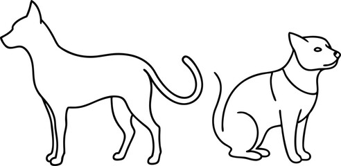 Line Art Illustration of Cat and Dog Side by Side