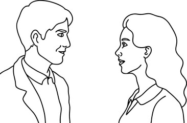 Line Art Portrait of Man and Woman Facing Each Other