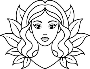 Intricate Line Art Female Face With Floral Elements