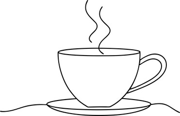 Minimalistic Line Art of a Steaming Coffee Cup