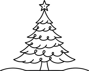 Simple Line Drawing of a Decorated Christmas Tree