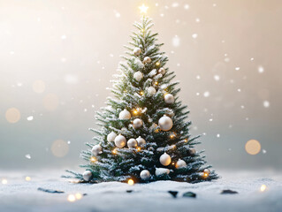 Obraz premium christmas tree decorations, santa claus with gifts, snowman in the snow, christmas gift boxes 