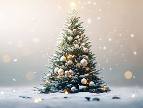 christmas tree decorations, santa claus with gifts, snowman in the snow, christmas gift boxes	