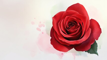 Fototapeta premium Stunning red rose against a soft background, symbolizing love and beauty, perfect for romantic themes.