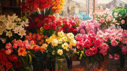 Vibrant blooms in shop