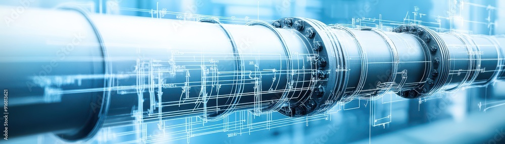 Poster modern pipeline with a futuristic design, showcasing technological elements and digital interfaces.