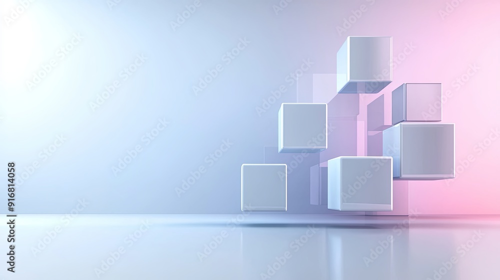 Poster 1. abstract geometric shapes floating in an ethereal mist, glowing with soft light, futuristic and s