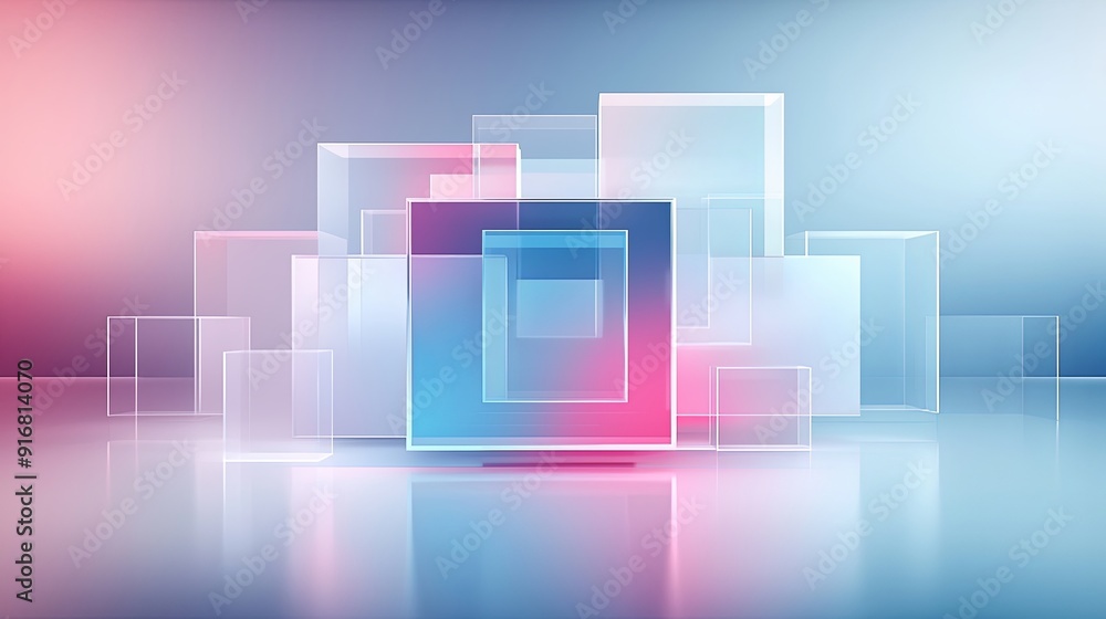 Poster 1. abstract geometric shapes floating in an ethereal mist, glowing with soft light, futuristic and s
