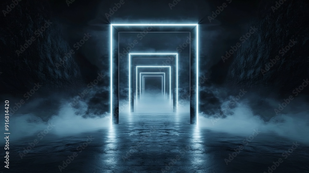 Poster 16. futuristic abstract geometry floating in a luminous fog, surrounded by ethereal light, minimalis