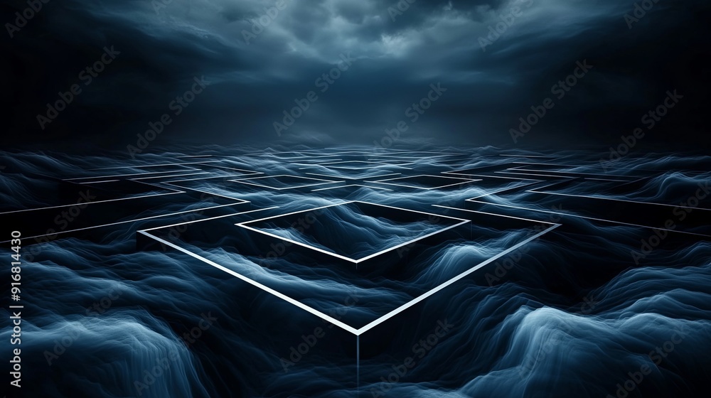 Poster 16. futuristic abstract geometry floating in a luminous fog, surrounded by ethereal light, minimalis