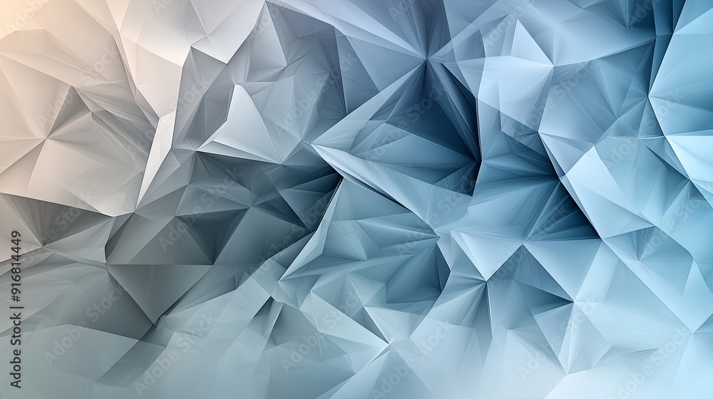 Poster 18. abstract and futuristic polygonal shapes illuminated in a soft, ethereal fog, creating a calm an