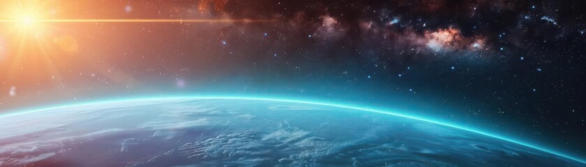 Fototapeta premium Space station in galaxy, speculative tech evolution, flat design illustration