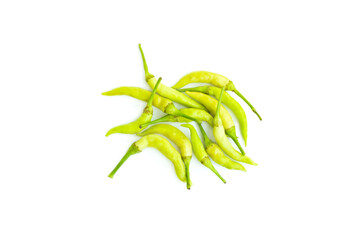 Green chili peppers isolated on white background, Organic vegetables, Food ingredient