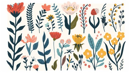 A set of fun flower and nature design elements.