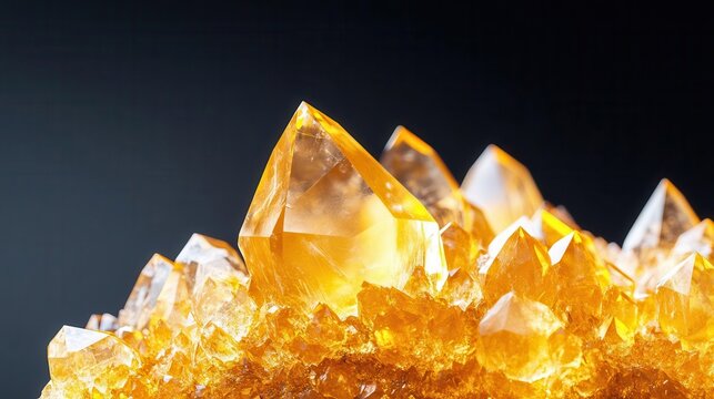 Close-up of sparkling golden crystals on black background