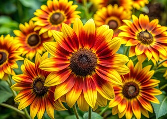 Vibrant two-toned false sunflower bush blooms with bright yellow petals and reddish-brown centers, adding warmth to any garden landscape.