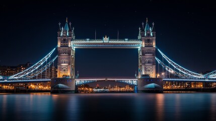Obraz premium A scenic nighttime view of a famous landmark, such as a bridge or tower, lit up and standing out against the night sky.