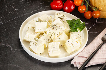 Greek traditional Feta cheese cubes