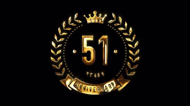 51st Anniversary Celebration. Happy 51 Years Anniversary Animation in Gold Color on the Transparent Background, Alpha Channel. Great for greetings, celebrations, events, and gifts.