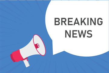 breaking news button, banner, label, template for website. breaking news text with colorful megaphone icon
