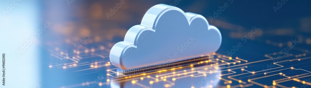 Poster digital cloud storage concept with technology backdrop, representing connectivity and data managemen