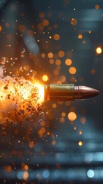 Bullet leaving the barrel of a gun, muzzle flash, intense action shot