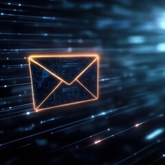 A glowing envelope symbol representing digital communication in a futuristic style.