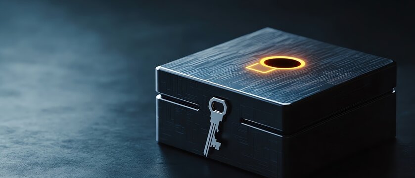 A mysterious black box with a glowing keyhole, symbolizing secrets, security, and hidden treasures waiting to be discovered.