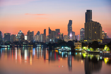 Naklejka premium Scenery of the city skyline and skyscrapers in Bangkok in the morning
