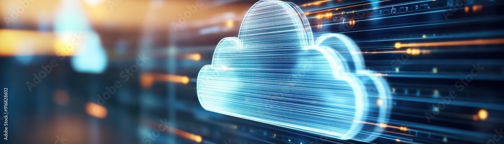 Poster futuristic cloud technology concept with digital data transfer. ideal for illustrating cloud computi