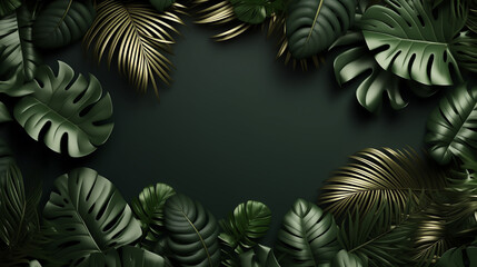 3D leaves and vibrant flowers on a dark background with copy space AI Generated