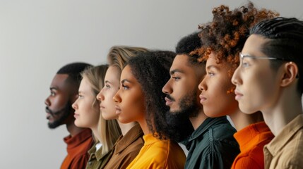 Side profile of a diverse group of people