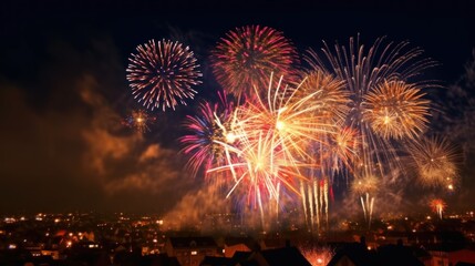 Obraz premium Fireworks Display Over Cityscape
