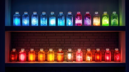 Glowing Jars on Shelves