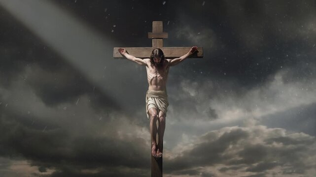 Jesus Christ on the cross, christian background, motion loop