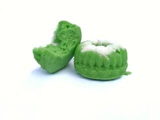 Typical Indonesian snack putu ayu on a white background