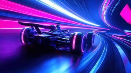Naklejka premium Race Car in Neon Tunnel