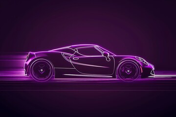 Naklejka premium Cyberpunk neon car on the tech space and vertical rays of light around. 
