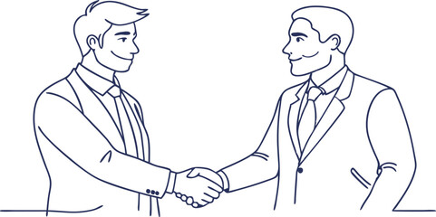 continuous single line drawing of businessmen shaking hands, business handshake line art vector illustration