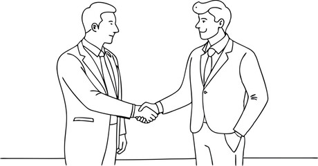 continuous single line drawing of businessmen shaking hands, business handshake line art vector illustration