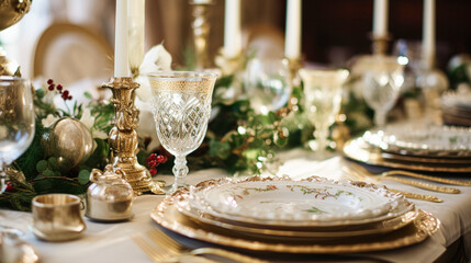 Table decor, holiday tablescape and formal dinner table setting for Christmas, holidays and event celebration, English country decoration and home styling inspiration