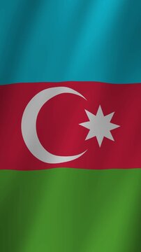 Vertical Azerbaijan Flag footage video waving in wind, Vertical Flag of Azerbaijan waving animation
