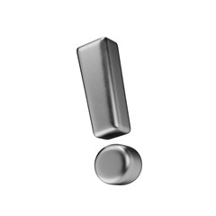 Exclamation mark icon. Punctuation mark isolated on a transparent background. 3D render of an icon in silver with a matte texture.